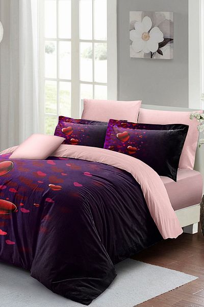 MonoHome Valentine's Day Special Double Duvet Cover Set Cotton Satin Purple Love