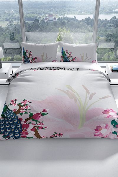 Cattleya Peacock 3d Cotton Satin Double Duvet Cover Set