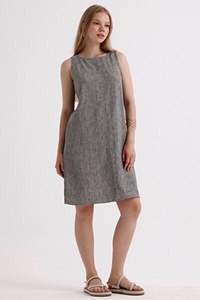 MD trend Linen Bell Dress - Sleeveless, Zippered Back Detail, Summer