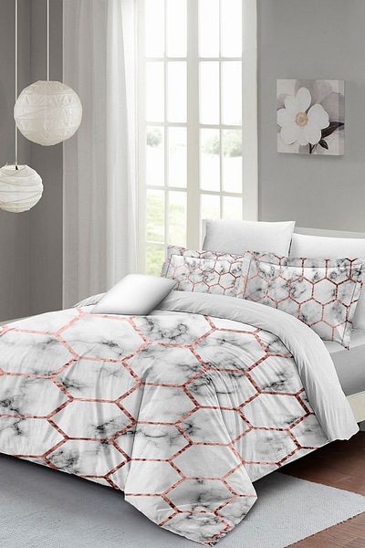 PerlaSera 3D Custom Design - Double Cotton Satin Duvet Cover Set, Marble Geo