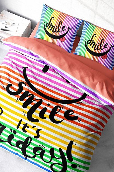 PerlaSera Friday Smile - Double Duvet Cover Set, Tightly Woven Cotton Satin, 3D Custom Design