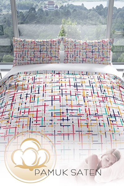 PerlaSera Πολύχρωμο 3d βαμβακερό σατέν σετ κρεβατιού διπλό