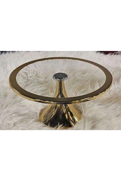 evvehediyelikesya 30cm Round Cake and Pastry Stand - Cake Plate with Gold Rim and Legs