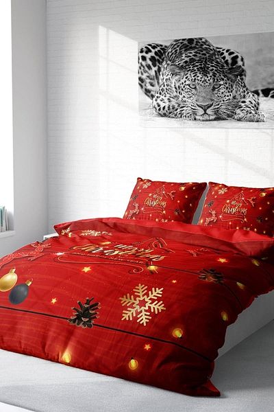 MonoHome New Year's Eve Duvet Cover Set (With Elastic Sheets) Double 100% Cotton Satin Pine Deers