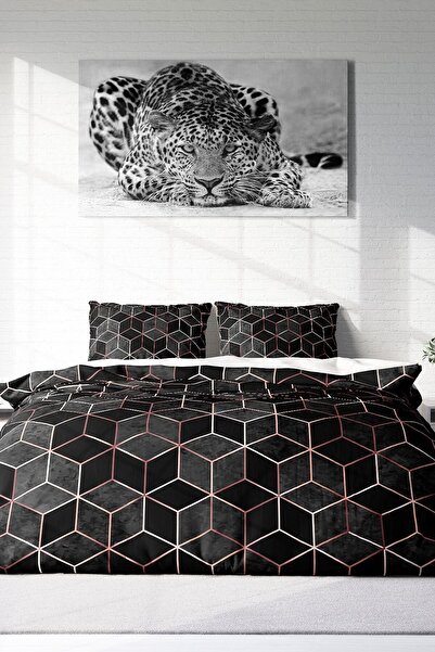 PerlaSera 3D Спеціальний дизайн - Двоспальний комплект постільної білизни з бавовняного сатину, Gold Cube