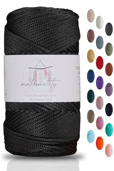 Makromecity Premium 100 Gr Polyester Macrame Thread Black 2mm - 120 M Supla Thread And Bag Thread