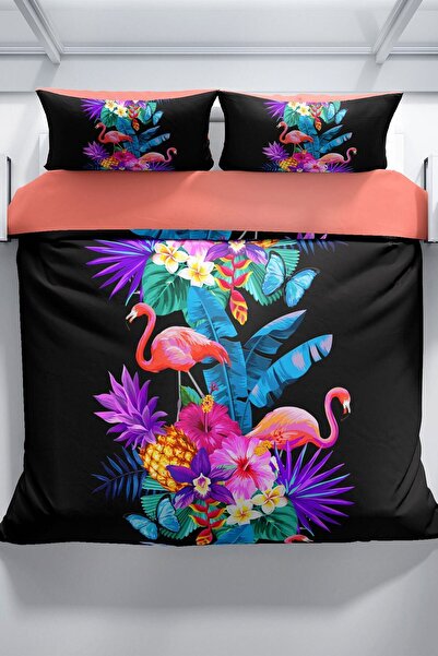 PerlaSera Flamingo III 3d Cotton Satin Double Duvet Cover Set