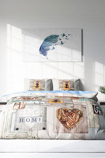 MonoHome Double Size (with Elastic Sheets) Cotton Satin Duvet Cover Set La Mer