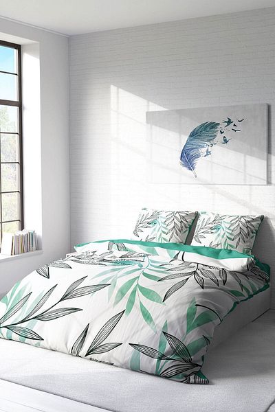 PerlaSera 3D Custom Design - Double Cotton Satin Duvet Cover Set, Turquoise Feather
