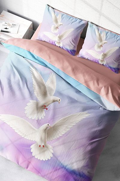 PerlaSera 3D Custom Design - Double Cotton Satin Duvet Cover Set, Pigeon