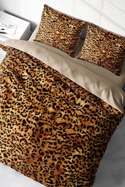 MonoHome Set cuvertură de pilota dublă leopard Bumbac țesut personalizat satin Golden Leopard