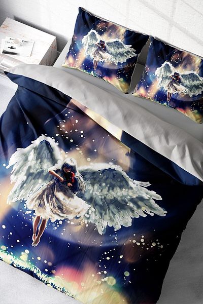 PerlaSera Angela 3D Custom Design - Double Duvet Cover Set, Tightly Woven Cotton Satin