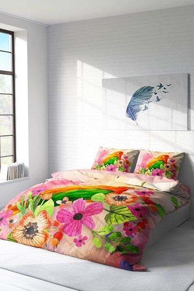 PerlaSera 3D Custom Design - Double Duvet Cover Set, Tight Woven Cotton Satin, Bird Nest Natural