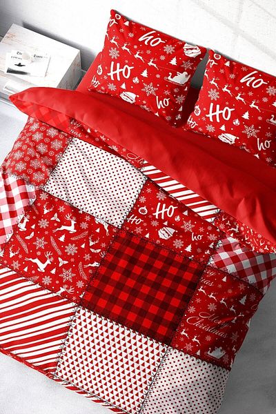 MonoHome New Year's Eve Duvet Cover Set (With Elastic Sheets) Double 100% Cotton Satin Plaid