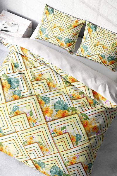 PerlaSera 3D Custom Designed Flower Squares - Double Duvet Cover Set, Tight Woven Cotton Satin