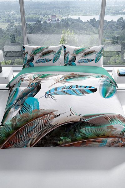 PerlaSera New Feather 3d Cotton Satin Double Duvet Cover Set