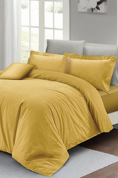MonoHome Double Duvet Cover Set with Fitted Sheets Yellow Lux Cotton Ranforce