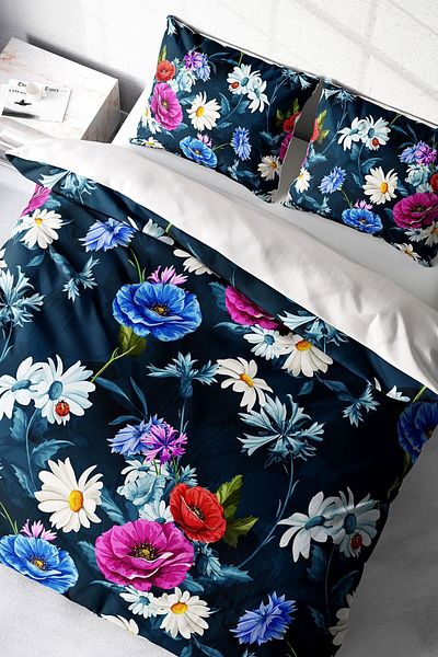 PerlaSera 3D Custom Design - Colorful Flower Pattern Cotton Satin Duvet Cover Set, Double