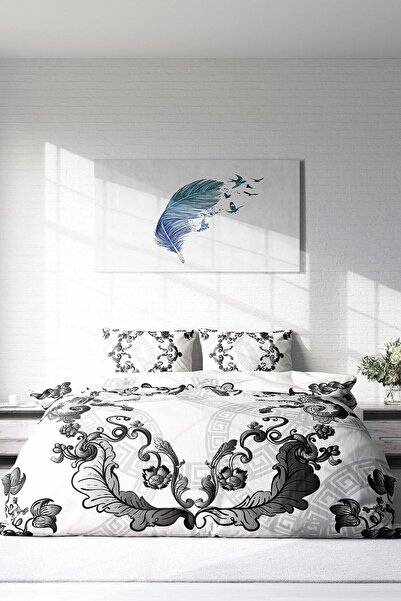 PerlaSera Design personalizat 3D - Set de lenjerie de pat dublu, satin de bumbac țesut dens, Baraque argintiu