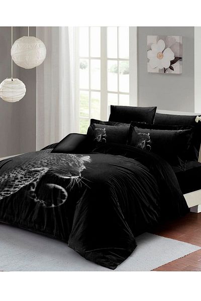 PerlaSera 3D Custom Design - Double Duvet Cover Set, Tightly Woven Cotton Satin, Black Panther