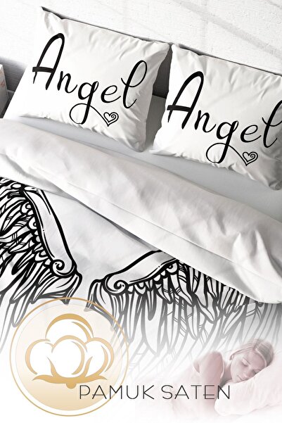 PerlaSera 3D Спеціальний дизайн - Двоспальний комплект постільної білизни, щільно тканий бавовняний сатин, Angel Wing Modern