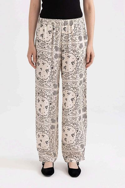 Kübra Tekstil Ecru Color Shawl Patterned Trousers