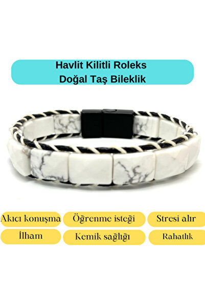 YILDIZ DOĞAL TAŞ Sertifikalı Havlit Kilit Kapama Roleks Doğal Taş Deri Bileklik