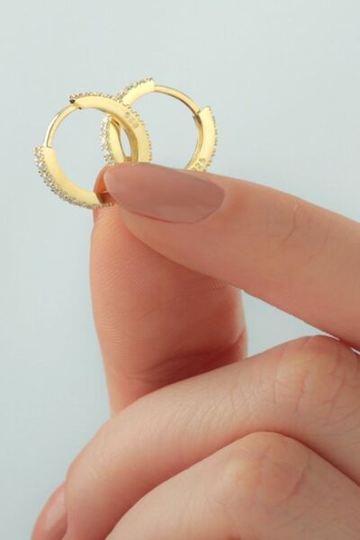 Silvano Jewelry 925 Ayar Gold Zirkon Taşlı Tek Sıra Gümüş Küpe