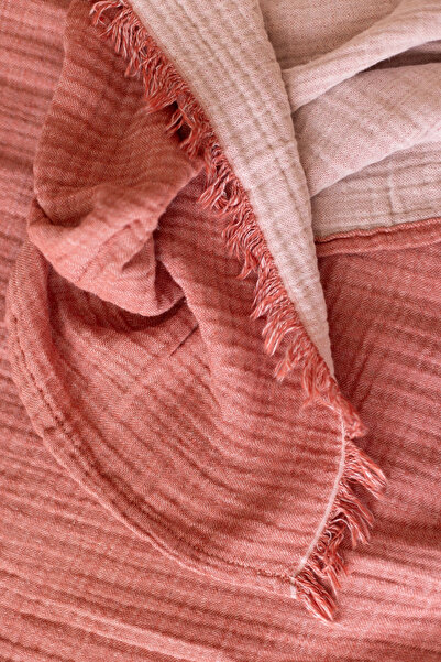 vivamaison 4 Layers Muslin Cotton King Size Pique Bedspread - Double SidedTerracotta240x260 Cm