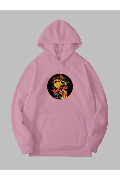 Harmandar Φούτερ Unisex με στάμπα Vampurr Cat Pink - Hoodie με κουκούλα με τσέπη καγκουρό
