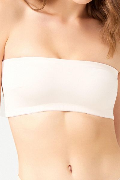 Cottonhill Cream Color Strapless Crop Top Bustier