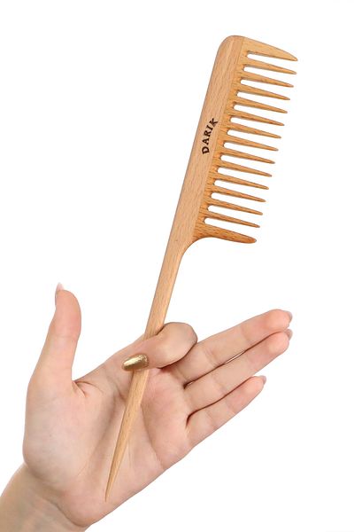 DARIK Beech Wood Quality Wooden Comb, Model 4 (Wide Tooth with Bottles)