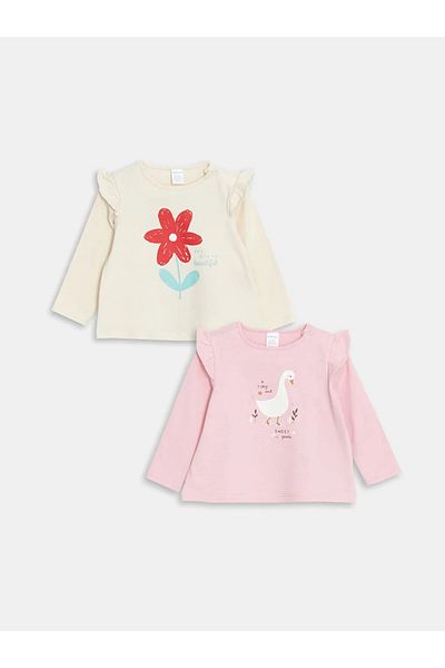 LC Waikiki Lcw Baby - Light Beige Floral Patterned Baby Girl Blouse Set of 2