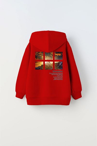 The Champ Clothing Унисекс детски суитшърт с качулка и планински принт