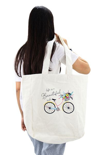 ICONE BAG Geantă tote pentru femei cu imprimeu alb pentru biciclete cu volum mare