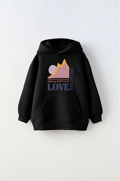 The Champ Clothing Черен унисекс детски суичър с качулка с полар от вътрешната страна на любовен текст