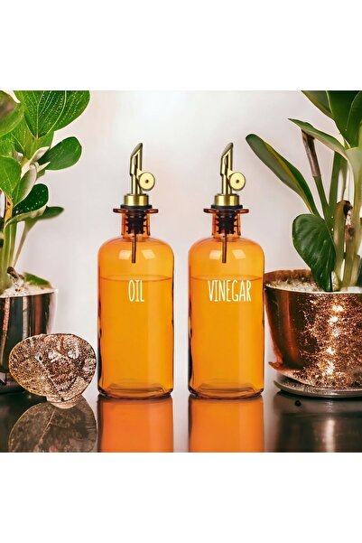 MEHAY HOME موزع زيت بني-بني-ذهبي مكون من قطعتين من كريستال أمبريم، موزع قهوة