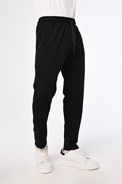 Giymoda Ανδρικές τσέπες με φερμουάρ σε ίσιο πόδι φούτερ μαύρο