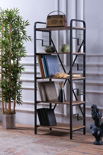 Pimango Carolina 5 Raflı Dekoratif Kitaplık, Çok Amaçlı Raf, Çam