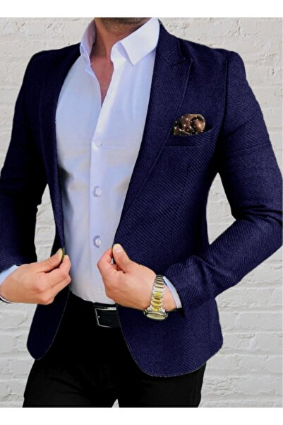 leonmen  Erkek Italyan Stil Slim Fit Blazer Tek Ceket