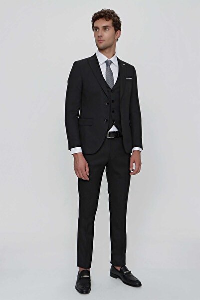 Morven Pánská černá základní Torino vesta Jacquard Slim Fit Slim Fit 6 Drop Suit