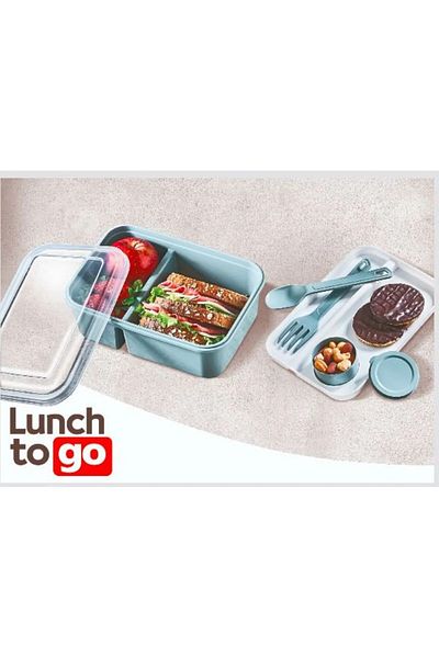 DNG STORE Hobby Life Lunch To Go - Recipient pentru nutriție compartimentat, cu bol pentru sos, furculiță și lingură, 14,5x20x7,4cm