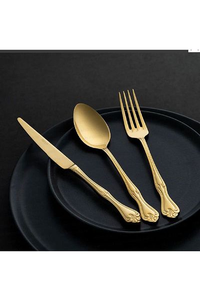 Nehir Lalezar Titanium Gold 72 Pieces - Boxed Fork and Spoon Bias Set