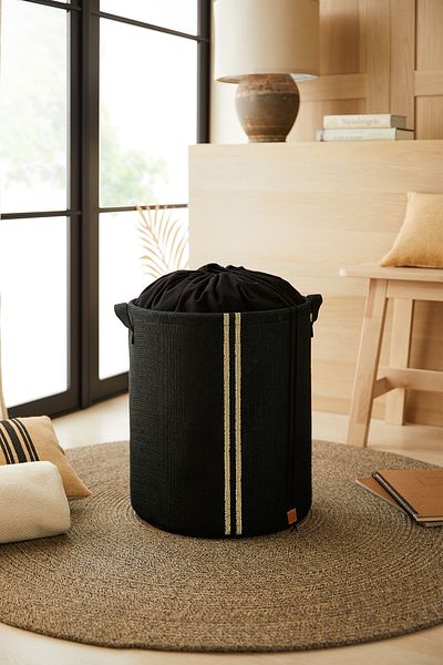 Ocean Home Textile Комплект от 2 черни сгъваеми кошници за съхранение на играчки от юта, гардероб за мръсно пране, детска стая