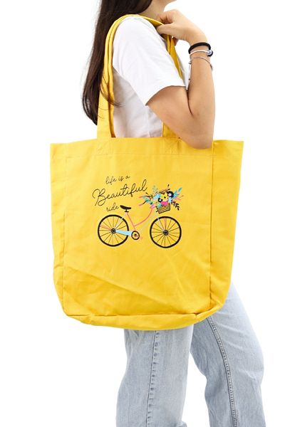 ICONE BAG Imprimat bicicletă galbenă - Geantă tote pentru femei cu volum mare