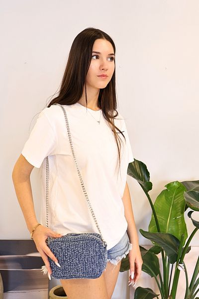 ICONE BAG Geantă de damă cu curea cu lanț - geantă de umăr din denim și denim
