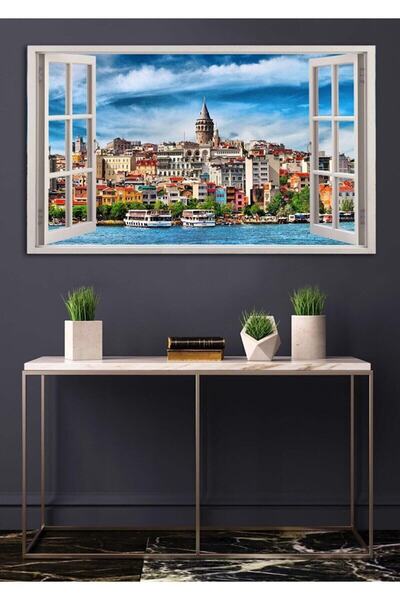Genel Markalar Açılır Pencere Görünümlü Istanbul Manzaralı HD Baskı Kanvas Tablo
