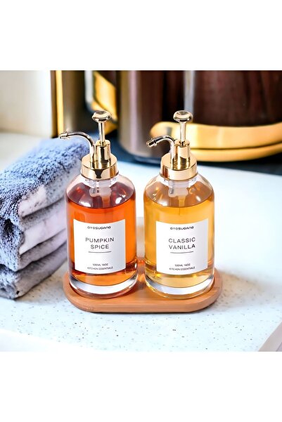 MEHAY HOME كاريل 2 قطعة زجاج كريستال، وعاء زيت، موزع قهوة، موزع صابون، لوشن ذهبي 500 مل