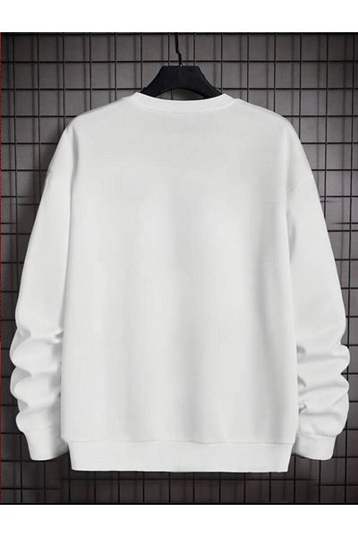 NO 601 White Boston Pattern - Crew Neck Hoodless Men's Winter Sweat