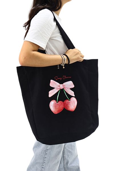 ICONE BAG حقيبة نسائية كبيرة الحجم من قماش الكرز الأسود - لليد والكتف